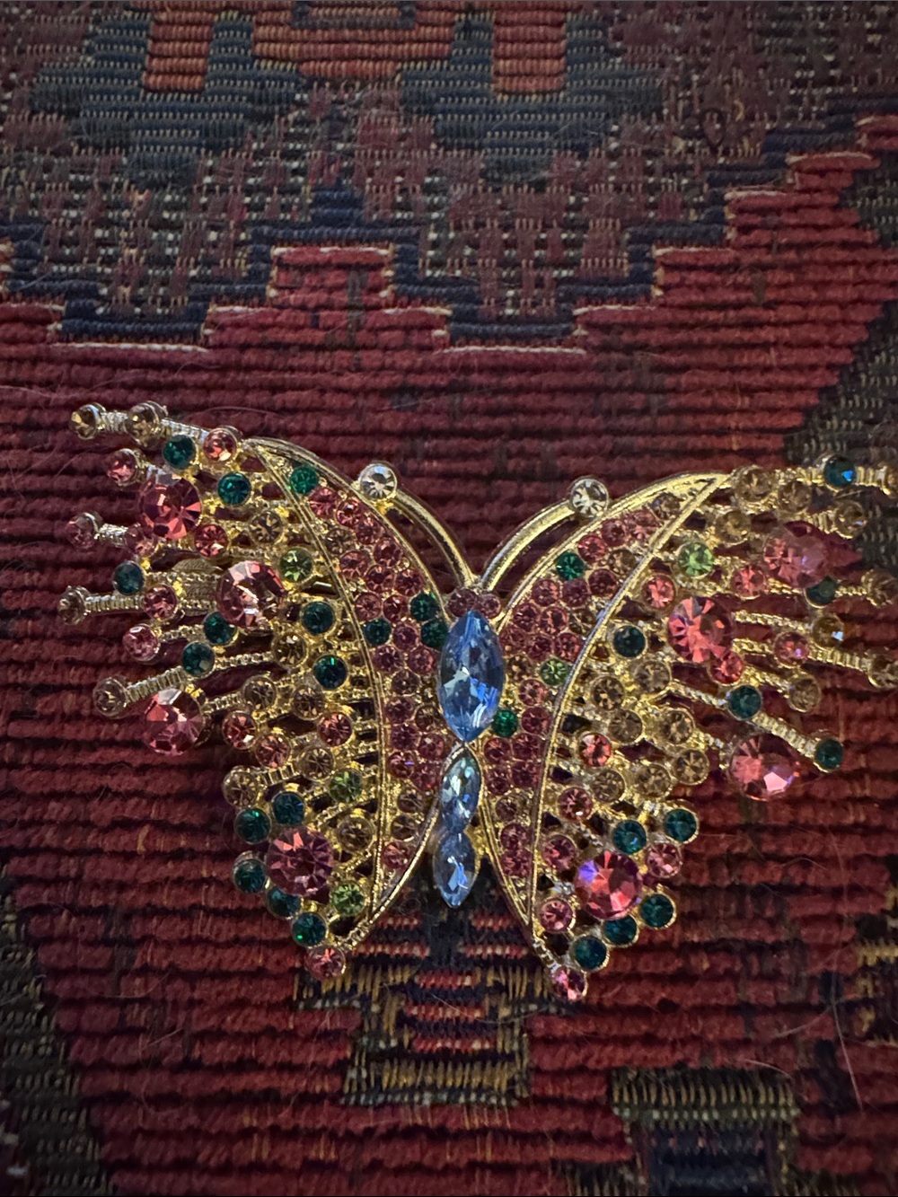 Aratta Silent Journey NWOT Gold Butterfly Crystal Brooch — Multicolor Gem Accent